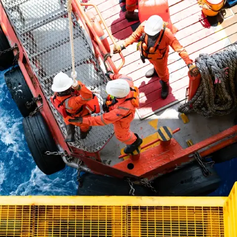 afloat repairs to control upgrades 3D scanning scaffolding Workers working on the ship